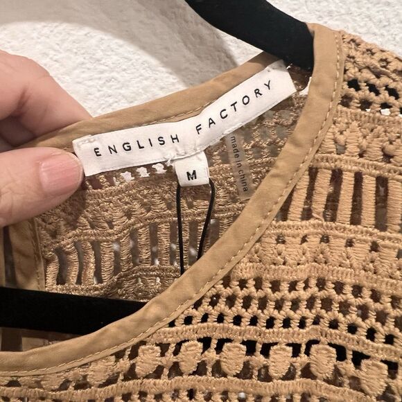 English Factory MK1156D Women Lace Detail Mini Dress Tan size M Festival Party - Picture 3 of 10